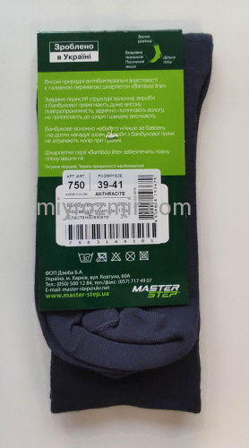 Master Step 750 Темно-сірі чоловічі бамбукові безшовні класичні шкарпетки без малюнку фото 3