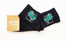 Gofre 307 Чорні спортивні високі шкарпетки з широкою резинкою та зеленим динозавром