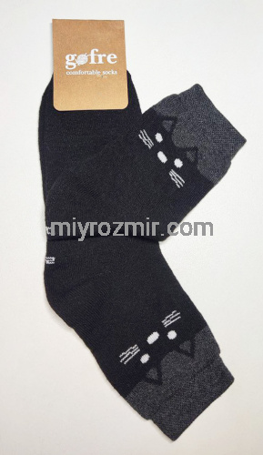 Gofre 330/331 чорні махрові дитячі шкарпетки з котиком Gofre 330/331 чорні махрові дитячі шкарпетки з котиком